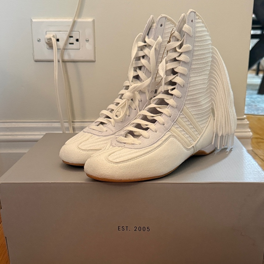 Adidas by Stella McCartney Off-White Lace-Up Fringe High-Top Boots